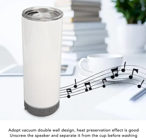 Vista 2 de Vaso de sublimación de 20 onzas, tazas aisladas de acero inoxidable 304, termos de doble pared al vacío desmontable con altavoz y luces LED, vaso