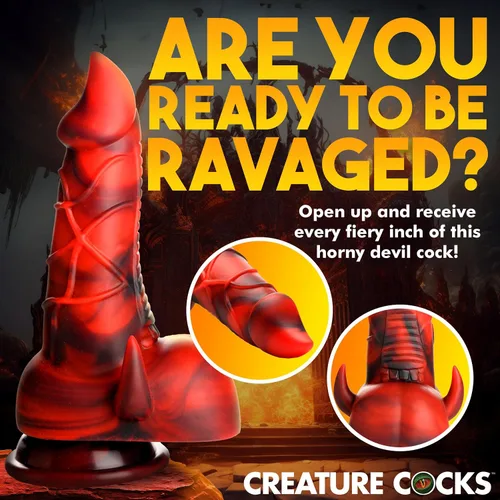Vista 4 de CREATURE COCKS Consolador de silicona Horned Dragon para hombres, mujeres y parejas. Firme y flexible, base de succión fuerte, consolador