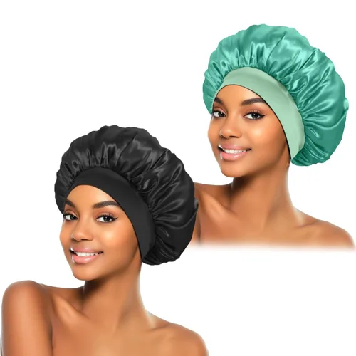 Vista 18 de ZHENSILK 2 piezas de gorro de satén para dormir, gorros de seda para el cabello, gorro de dormir de seda con banda elástica suave, envoltura