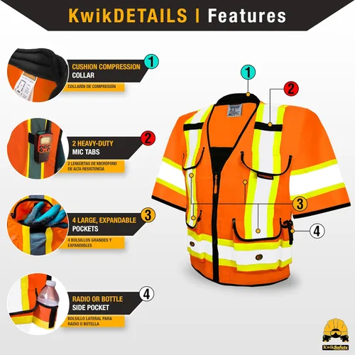 Vista 4 de KwikSafety - Charlotte, NC - GODFATHER Class 3 Safety Vest [CUSHIONED COLLAR] ANSI OSHA High Visibility 9 Pockets Reflective Heavy Duty Mesh Vis