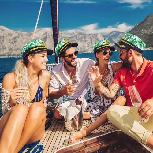 Vista 5 de SOIMISS Sombrero de yate para adulto, sombrero de capitán Monstera con estampado de hojas marinero, gorro de marinero, color azul marino, disfraz