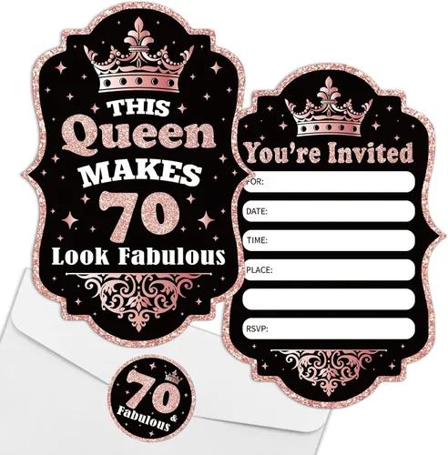 Vista 8 de REWIDPARTY Invitaciones de fiesta de cumpleaños número 40 de oro rosa con sobres y calcomanías (juego de 15) Invitaciones de 40 cumpleaños
