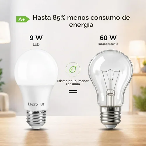 Vista 3 de Lepro Bombillas LED equivalentes a 60 vatios, 9 W, 800 lúmenes, no regulables, blanco cálido 2700 K, base media estándar A19 E26, 10000 horas