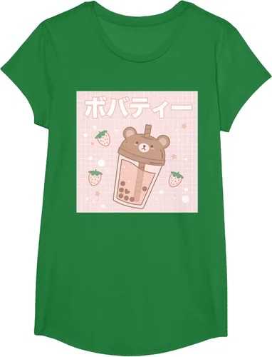 Vista 39 de Camiseta estética Kawaii con diseño de oso lindo y té con leche burbuja, talla S Blanco