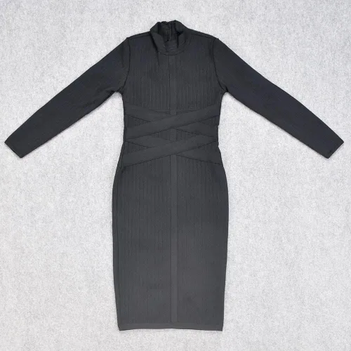 Vista 3 de BEAUKEY Vestido de manga larga HLBandage con correa cruzada acanalada