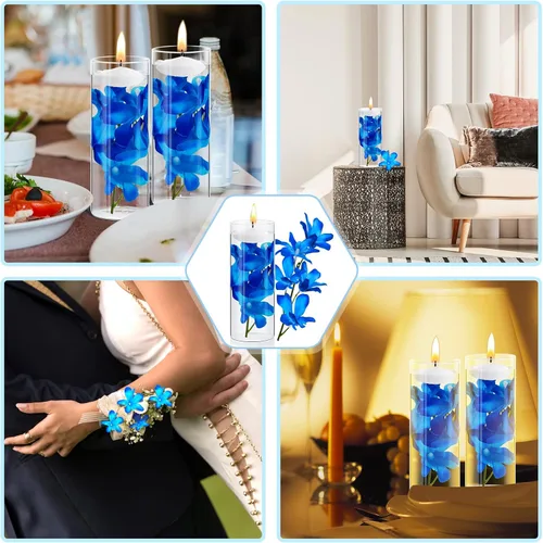 Vista 6 de Canlierr 16 velas flotantes de flores artificiales de orquídea, centro de mesa, centros de mesa de boda, relleno de jarrón para decoración de mesa