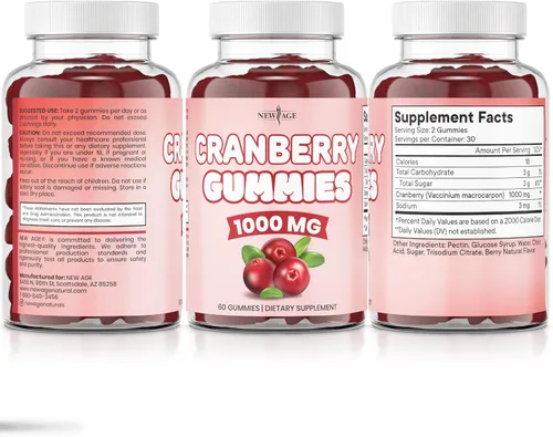 Vista 8 de NEW AGE Gomitas de arándano para la salud del tracto urinario, 1000 mg - Apoya la vejiga, los riñones, las infecciones urinarias
