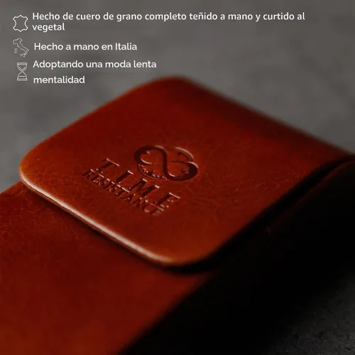 Vista 4 de Time Resistance Estuche de cuero para gafas - Estuche rígido de cuero para gafas - Hecho en Italia Coñac