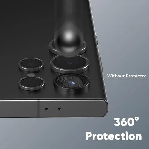 Vista 3 de FLOLAB NanoArmour - Protector de lente de cámara para Samsung Galaxy S24 Ultra, duradero, cubierta de vidrio templado, cubierta de lente de Negro