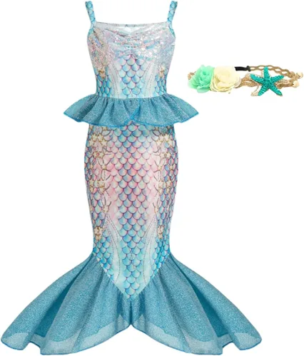 Vista 16 de Disfraz de sirena para niñas pequeñas, vestido de sirena para Halloween, vestido de princesa