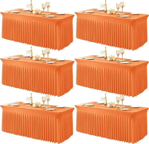 Vista 57 de Paquete de 1 manteles azul bebé para mesas rectangulares de 4 pies, cubiertas de mesa de spandex elástico de una pieza resistentes a las arrugas