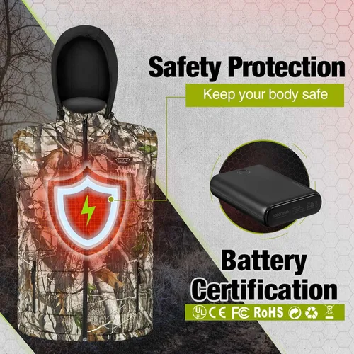 Vista 3 de TIDEWE Chaleco térmico para hombre con capucha térmica retráctil y batería para cazarsenderismo (negro y siguiente camuflaje G2, S-XXXL)
