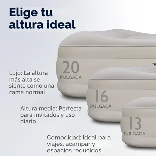 Vista 8 de King Koil Colchón de Aire Individual con Superficie Acolchada de Felpa con Bomba de Alta Velocidad Integrada para Acampar, Hogar e Invitados Beige