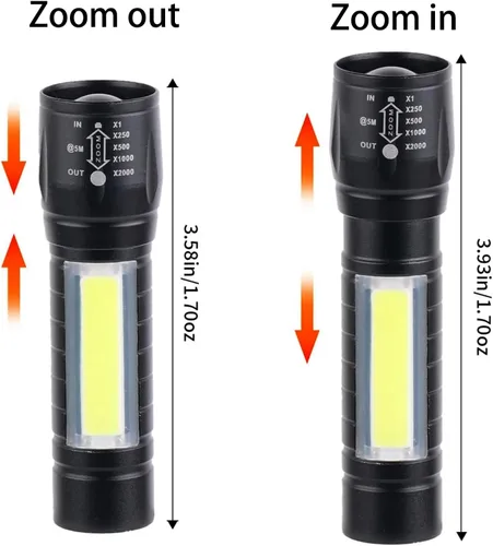 Vista 2 de Paquete de 5 Mini Pequeñas Linternas de Bolsillo LED USB-C Recargables de Altos Lúmenes Brillantes y Potentes EDC - Linterna de Mano de Aluminio al