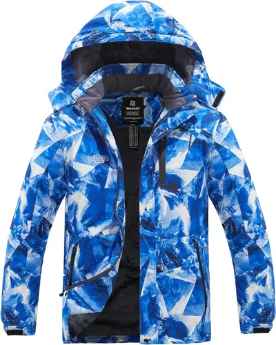 Vista 15 de wantdo Chaqueta de esquí impermeable de montaña para hombre, chaqueta de lluvia resistente al viento, abrigo cálido con capucha para invierno