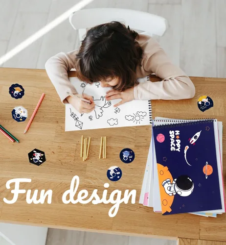 Vista 5 de 4 pack blank books for kids to write stories,comes with stickers,drawing book, 15 sheets 11.4x8.2 inch, A4 size, blank journal notebook, sketch book