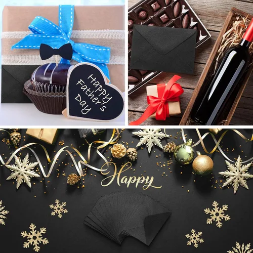 Vista 3 de Yahenda 200 unidades de sobres negros mini para tarjetas de regalo a granel, sobres pequeños de bolsillo para bodas, fundas para tarjetas de regalo