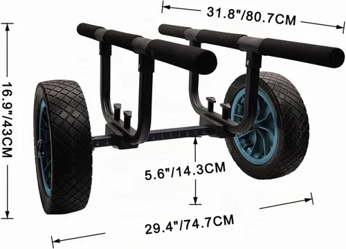Vista 2 de Carrito de kayak resistente, carrito de canoa ajustable de ancho con ruedas de playa planas de 12 pulgadas
