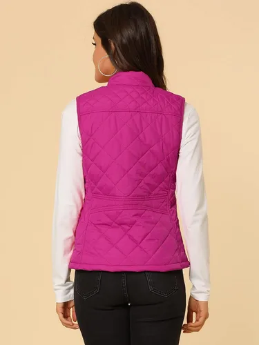 Vista 5 de Allegra K - Chaleco acolchado y ligero, de cuello alto, con cremallera, para mujer