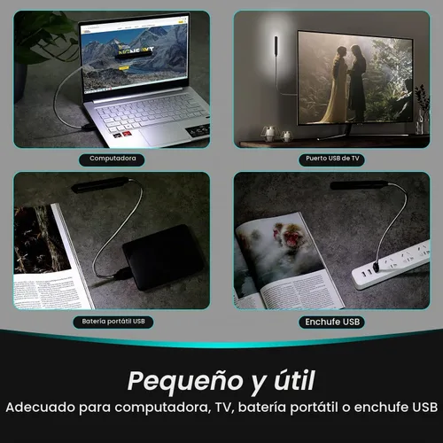 Vista 4 de Luz LED USB Daffodil ULT05 – 8 lámpara LED de lectura super luminosa – No Necesita baterías – Compatible con PC & Mac (Negro)