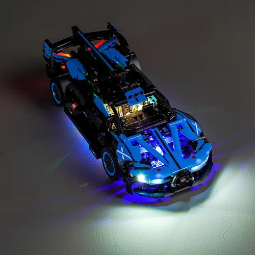 Vista 5 de VONADO Kit de luz LED compatible con Lego Bugatti Bolide Agile Blue, iluminación de control remoto compatible con Lego Bugatti 42162 juego