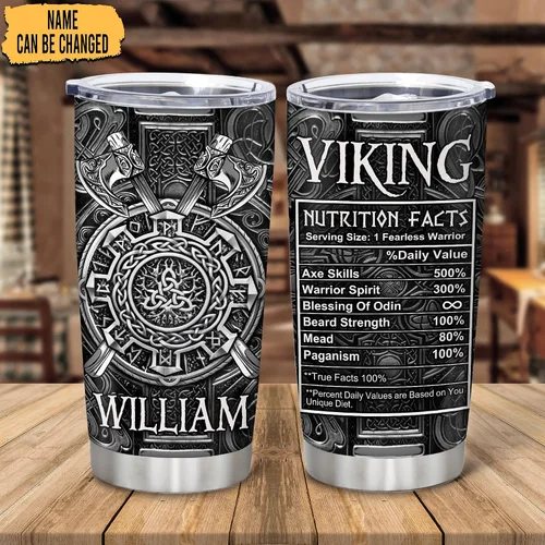 Vista 2 de Hyturtle Vaso vikingo personalizado impreso en 2D para hombres, Día del Padre, cumpleaños, Navidad, regalos vikingos para hijo, papá, marido, nombre