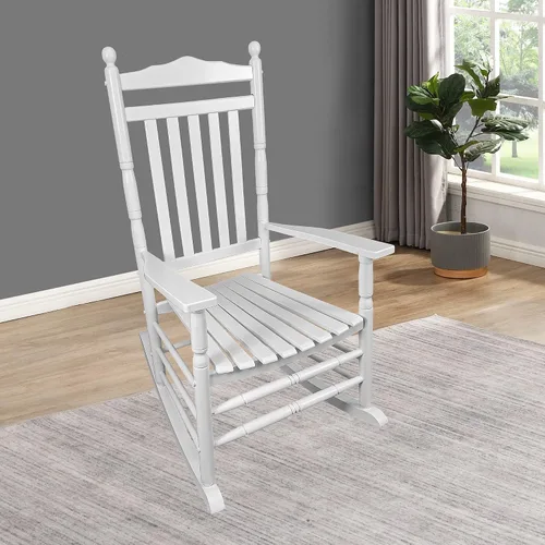 Vista 10 de Mecedora de porche para patio con respaldo alto para uso en interiores y exteriores, mecedora de madera con reposabrazos para adultos, sillas