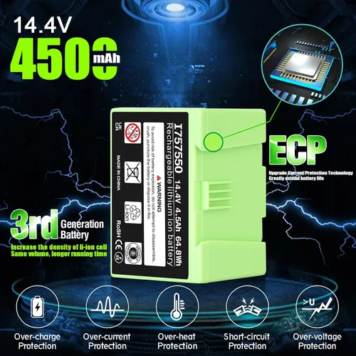 Vista 2 de 【Actualización】Batería de repuesto de 4.5Ah 14.4V para iRoboot Roomba i7 + i7 14.4Volt e/i Series J7 J7+ 7150 7550 e5 e5 e5152 e5154 e6 i3 i3+ i4