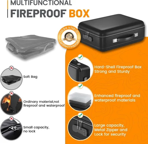 Vista 6 de Caja de documentos ignífuga de 5200 F con cerradura de combinación, resistente al agua, caja fuerte para documentos importantes, certificados