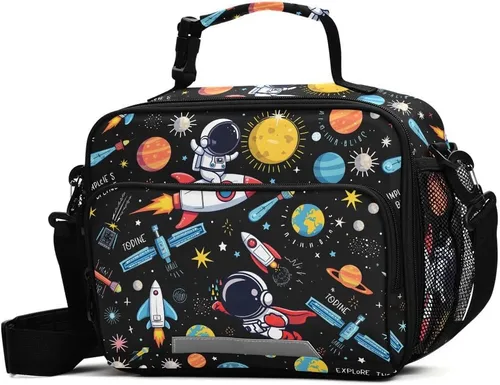 Vista 9 de MNSRUU Bolsa de almuerzo con aislamiento de astronauta espacial para mujeres, lonchera para hombre, con correa ajustable para el hombro, bolsa