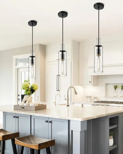 Vista 3 de AUTELO Lámparas Colgantes Modernas, Lámpara Colgante de Vidrio de 1 Luz, Luminarias Colgantes Industriales en Acabado de Metal Negro con Vidrio