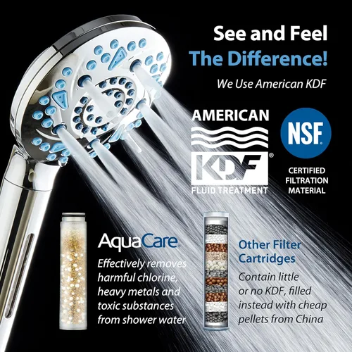 Vista 2 de AquaCare High Pressure 10 Spray Mode Filtered Showerhead - Handheld Shower Head Filters Chlorine to Heal Dry Skin, Revive Hair - Dual Power Wash