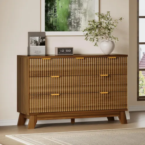 Vista 11 de BORNOON Cómoda acanalada de 3 cajones, 30.3 pulgadas de alto, cómoda bohemia compacta y moderna, armario de almacenamiento de madera