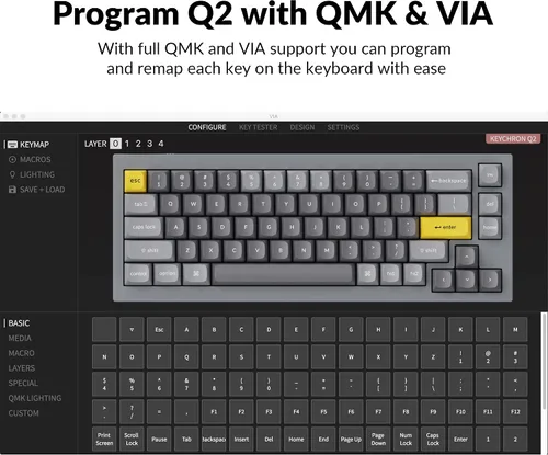 Vista 5 de Keychron Q2 Teclado mecánico personalizado con cable macro programable QMKVIA aluminio completo interruptor Gateron G Pro Brown intercambiable 65