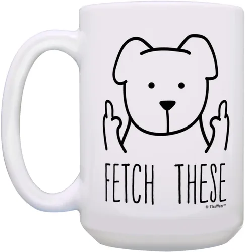 Vista 4 de ThisWear Fetch These Middle Finger Dog - Taza de café de 15 onzas, 1 15oz - Fetch