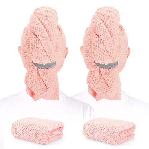 Vista 13 de Paquete de 2 toallas de microfibra para el cabello - 41 x 24 pulgadas, súper suaves, absorbentes, de secado rápido sin encrespamiento, envoltorio
