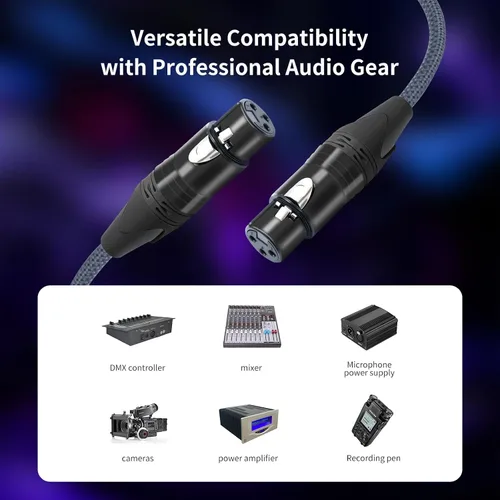 Vista 2 de Paquete de 2 cables de audio de equilibrio de 3 pines hembra a hembra, cables de conexión de micrófono de 3 pines, cables de conexión XLR hembra DMX