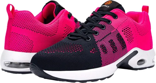 Vista 7 de FENLERN - Zapatos con punta de acero para mujer, tenis de seguridad ligeros con amortiguación de aire, zapatos de trabajo resistentes, fáciles