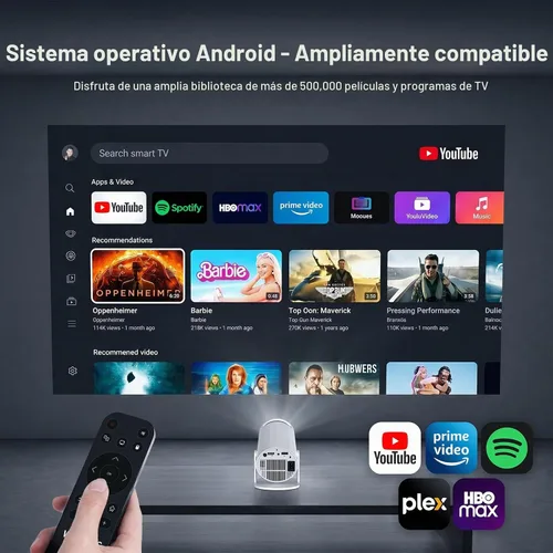 Vista 8 de Mini proyector con WiFi y Bluetooth, proyector portátil 1080P, Keystone automático, rotación de 210°, proyector inteligente con aplicación integrada