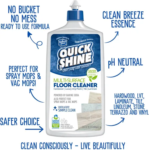Vista 2 de Quick Shine Limpiador de pisos y esmalte de suelos multisuperficie con tecnología Clean Shine botellas de 2 a 27 onzas Uso en madera dura