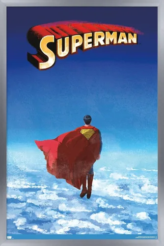 Vista 11 de DC Comics Superman - Póster de pared de nubes de horizonte, 22.4 pulgadas de largo x 14.7 pulgadas de ancho, versión enmarcada de madera de granero