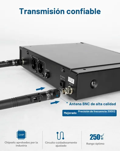 Vista 2 de SGPRO SG-82BB Sistema de micrófono inalámbrico doble, 520-590 MHz