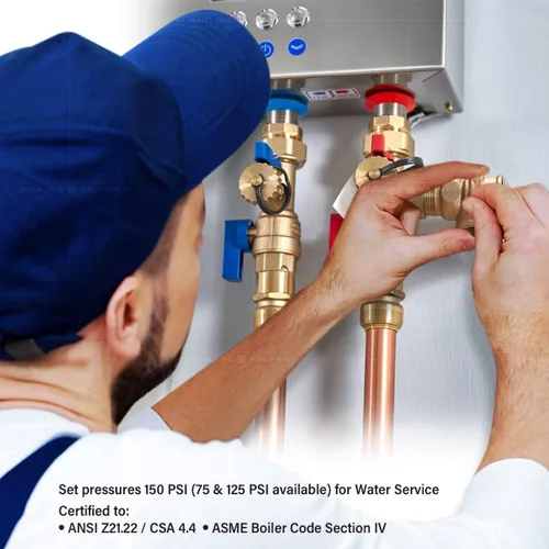 Vista 6 de Midline Valve GUHW-QSW256-5 Válvula de alivio de presión para calentador de agua sin tanque, latón forjado, 3/4 pulgadas FIP x MIP (paquete de 5)