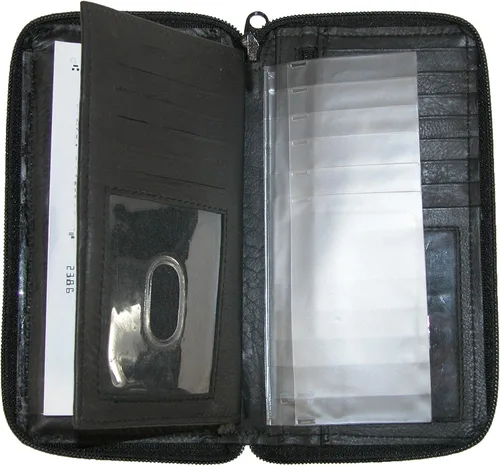 Vista 2 de Paul & Taylor Cartera de cuero con cremallera alrededor de la cubierta de chequera, Negro