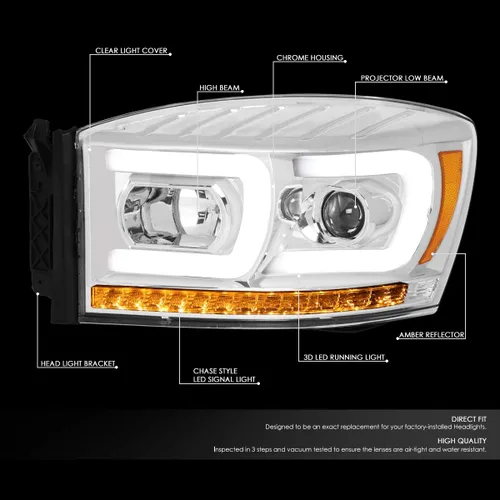 Vista 12 de DNA MOTORING HL-HPL-RM06-G-CH-AM LED U-Bar DRL Faros de señal de giro perseguidores compatibles con Dodge Ram 1500 06-08/Dodge Ram 2500 3500 06-09