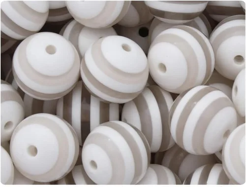 Vista 8 de BeadTin Cuentas redondas de goma de mascar de resina de rayas blancas de 0.787 in (10 piezas) (marrón)