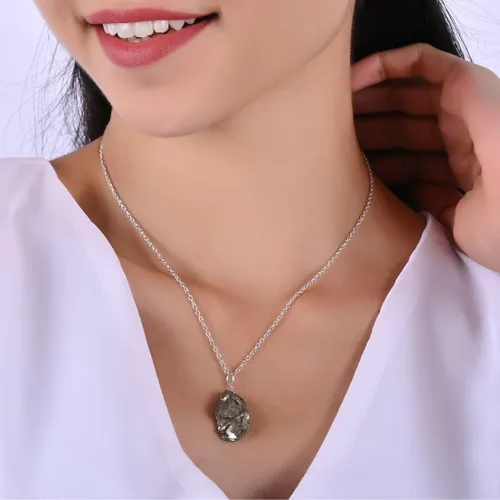 Vista 4 de Gempires - Collar con colgante de piedra de pirita natural para mujer, joyería de piedras preciosas de cristal crudo, latón hipoalergénico de 18