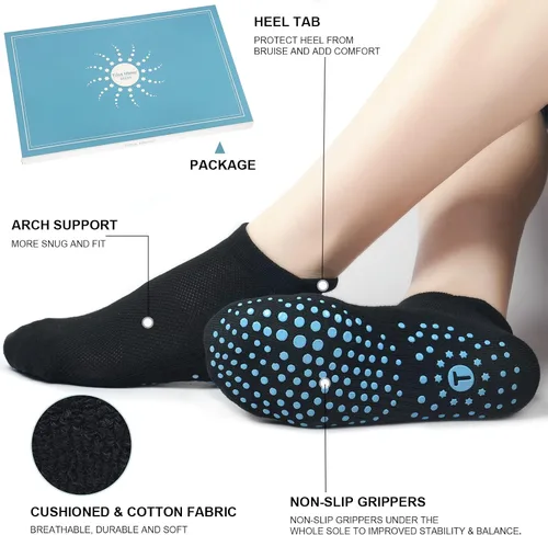 Vista 4 de Grip Socks for Pilates, Yoga, Hospital, Barre, Cushioned Ankle Sports Socks Women Non Slip Slipper Socks 4 Pairs