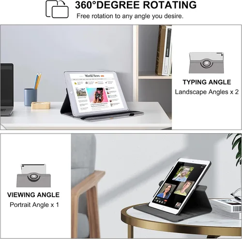 Vista 5 de Funda giratoria para iPad de 9.7 pulgadas 2018 2017 / Funda para iPad Air 2 - Funda protectora con soporte giratorio de 360 grados y función