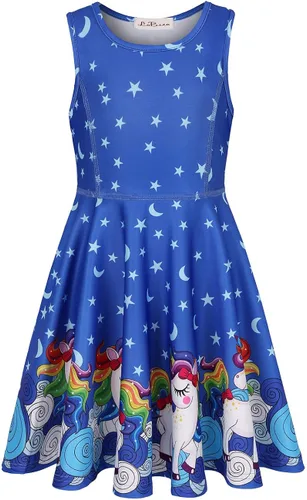 Vista 2 de LaBeca - Vestido sin mangas o de manga larga para niñas, vestidos casuales con diseño de unicornio o sirena para niñas pequeñas o grandes